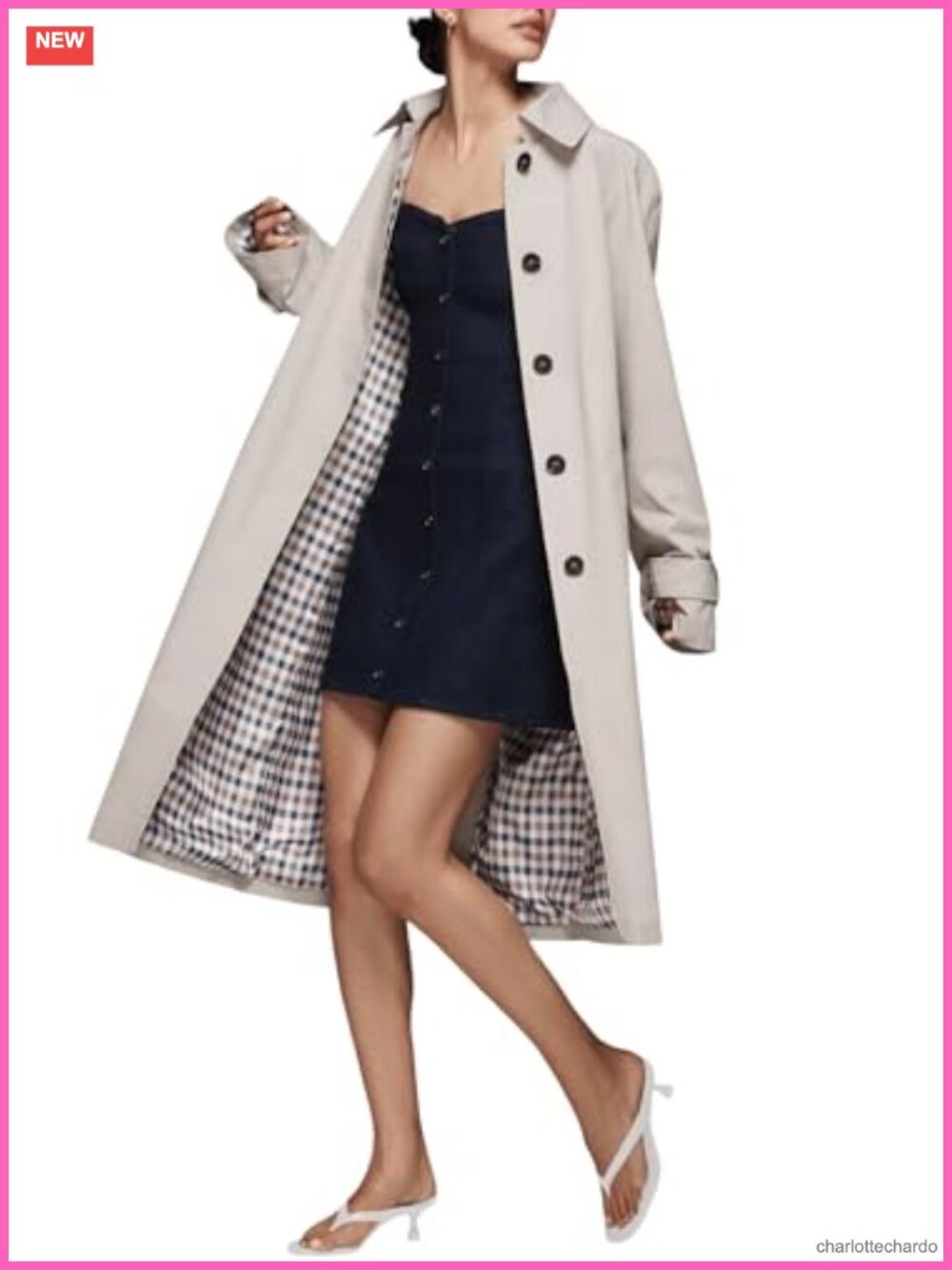 Windproof Women's Long Trench Coat Oversized Checkered Lining